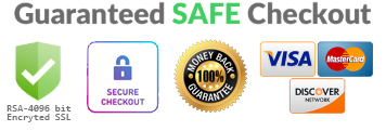 Secure Checkout Trust Icons: Norton, McAfee. Visa / Mastercard / Discover accepted